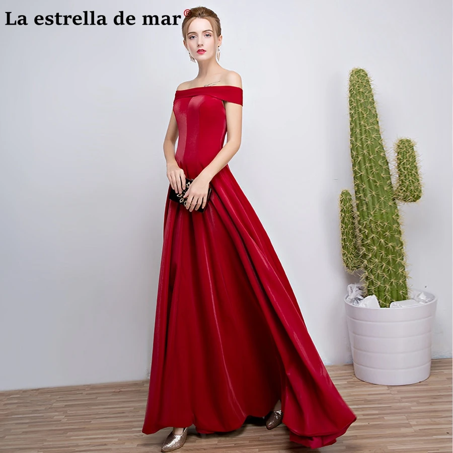 

robe demoiselle d'honneur2020 satin OFF shoulder short sleeve a Line burgundy dress for wedding party long pretty dama de honra