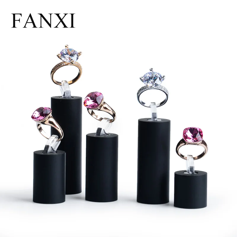 FANXI Vogue Ring Display Holder Black Matte Acrylic Jewelry Display Set with 7 pcs Ring Expositor Jewelry Organizer Showcase