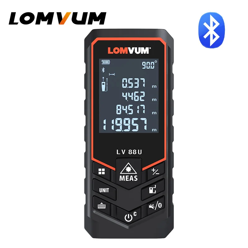 US $42.62 Lomvum Bluetooth Laser Distance Meter Usb Rechargeable Digital Laser Rangefinder Handheld 120m 100m 80m 50m Electric Leveling