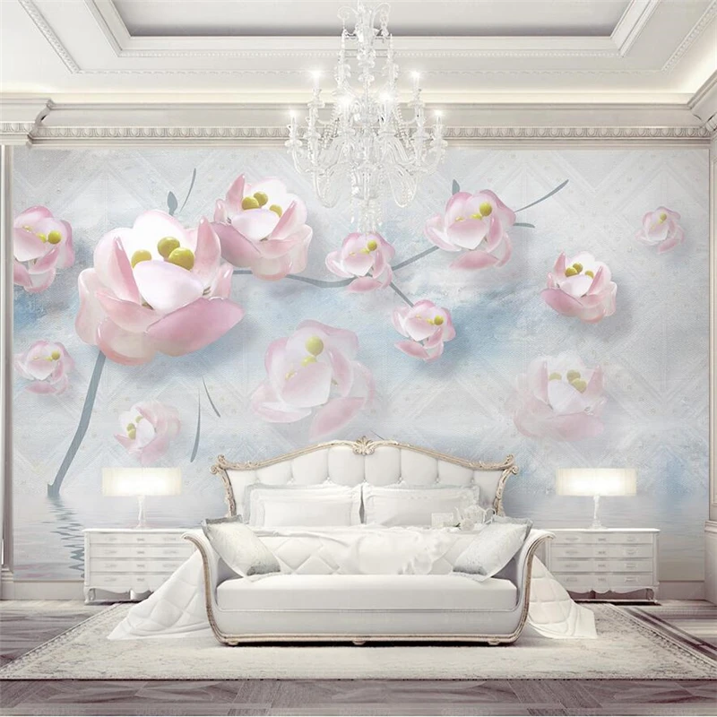 

beibehang Custom wallpaper 3d photo mural beautiful flowers water reflection 3D jewelry TV background wall paper papel de parede