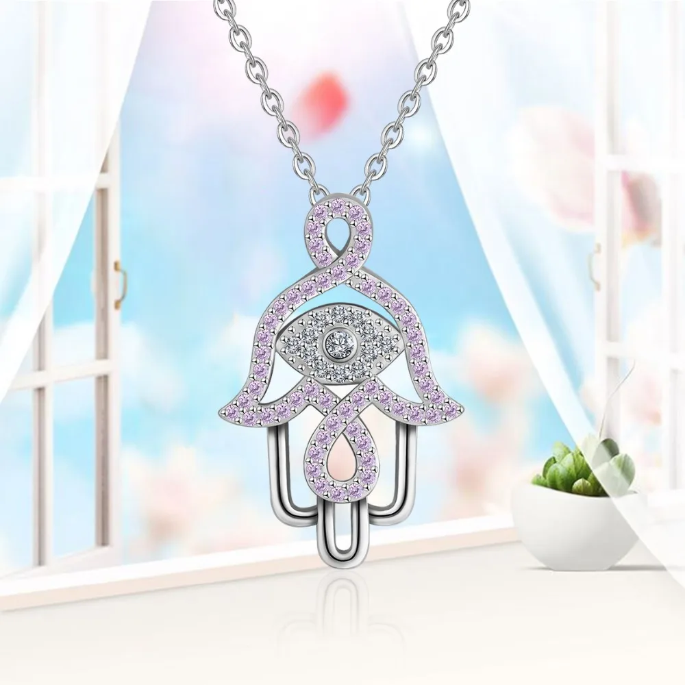 EUDORA, 925 пробы, серебряное ожерелье с подвеской в виде руки хамсы, рука Фатимы, розовый CZ, шарм, ангел, звонящий, хорошее ювелирное изделие, подарок D308