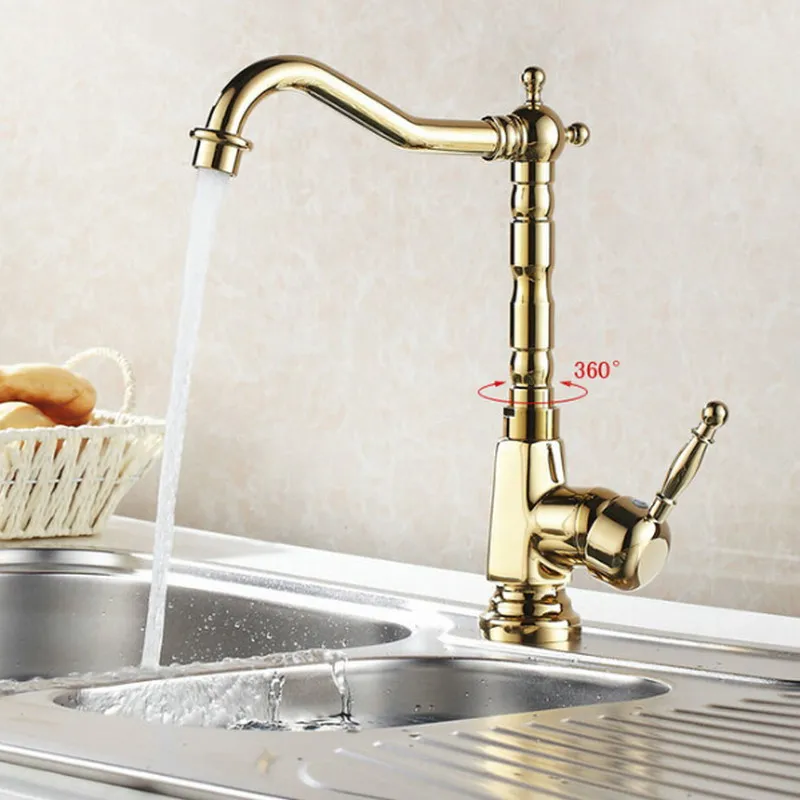 European Sytle Gold Brass Kitchen Faucet Single Hole Handle Swivel 360 Degree Kitchen Sink Faucet Water Mixer Tap European Sytle Gold Brass Kitchen Faucet Single Hole Handle Swivel 360 Degree Kitchen Sink Faucet Water Mixer Tap