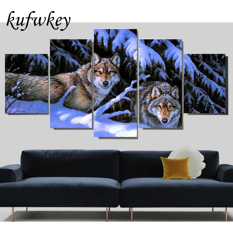 

3d diy diamond painting Snow Mountain Wolf cross stitch animal pattern Diamond Embroidery diamond mosaic wolves Needlework 5pcs