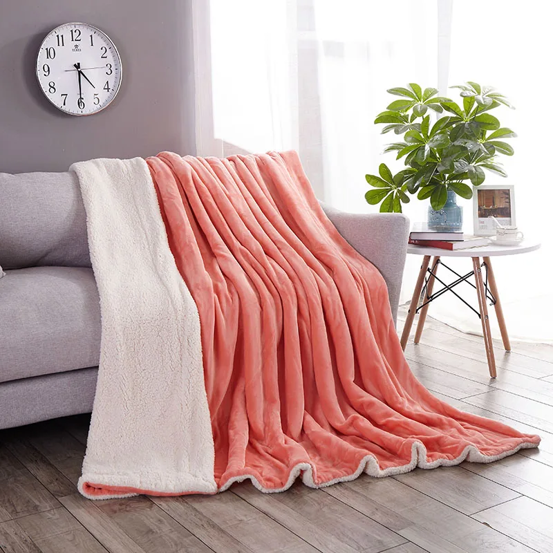

Thickened winter nap air Conditioning office blanket Pure Color Lamb blanket warm soft comfortable fluffy cover adult throwing