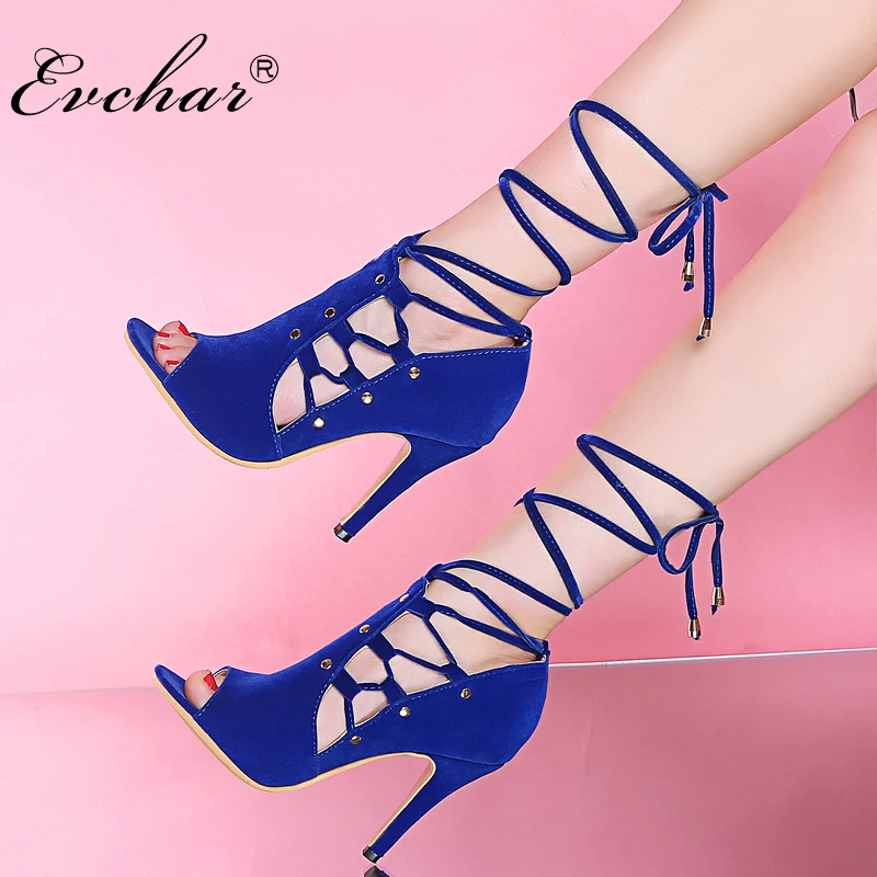 

EVCHAR Women Sandals Fashion Summer Gladiator Sandals Woman Shoes Lace Up Ankle Strap super High Heels Party Shoes 33-46