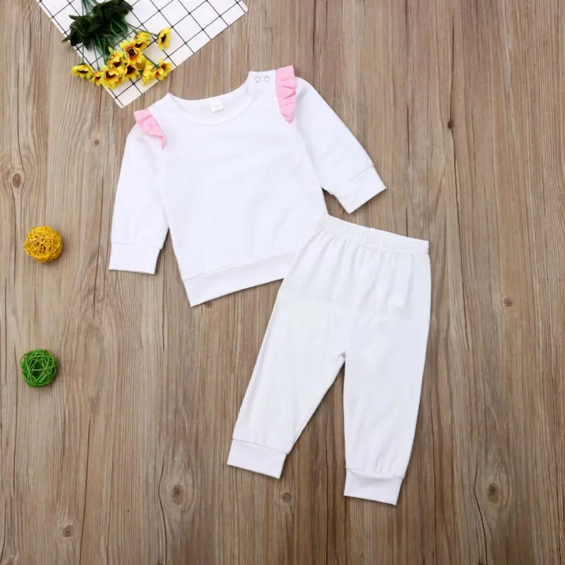Kind Neugeborene Mädchen Fliegenhülse Langarm Tops Hosen Baumwolle Kleidung Sets