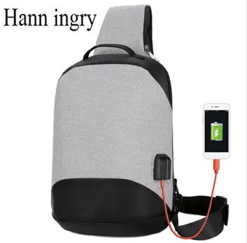 

HANN INGRY Men's Chest Bag Function Oblique Cross Backpack Quality Oxford Set Earphone Holes Leisure Single Shoulder bag H38D