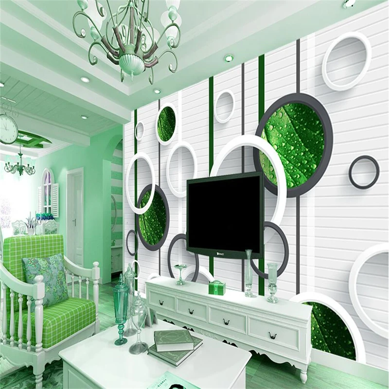 3d stereo circle green leaf raindrops sofa TV bedroom backdrop custom photo wallpaper large fresco wallpaper wall stickers