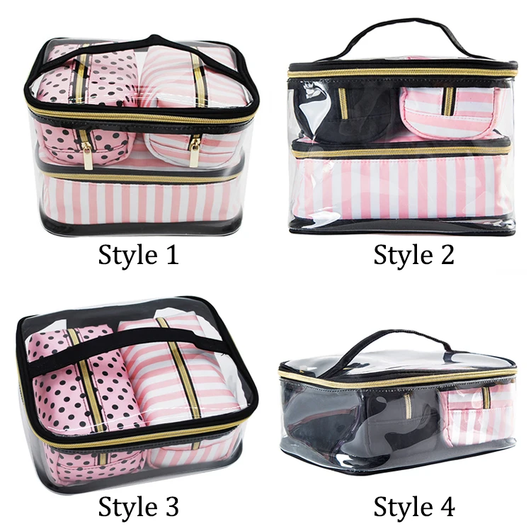 

PVC Transparent Cosmetic Bag Organizer Travel Toiletry Bag Set Pink Beauty Case Makeup Case Beautician Vanity Necessaire Trip