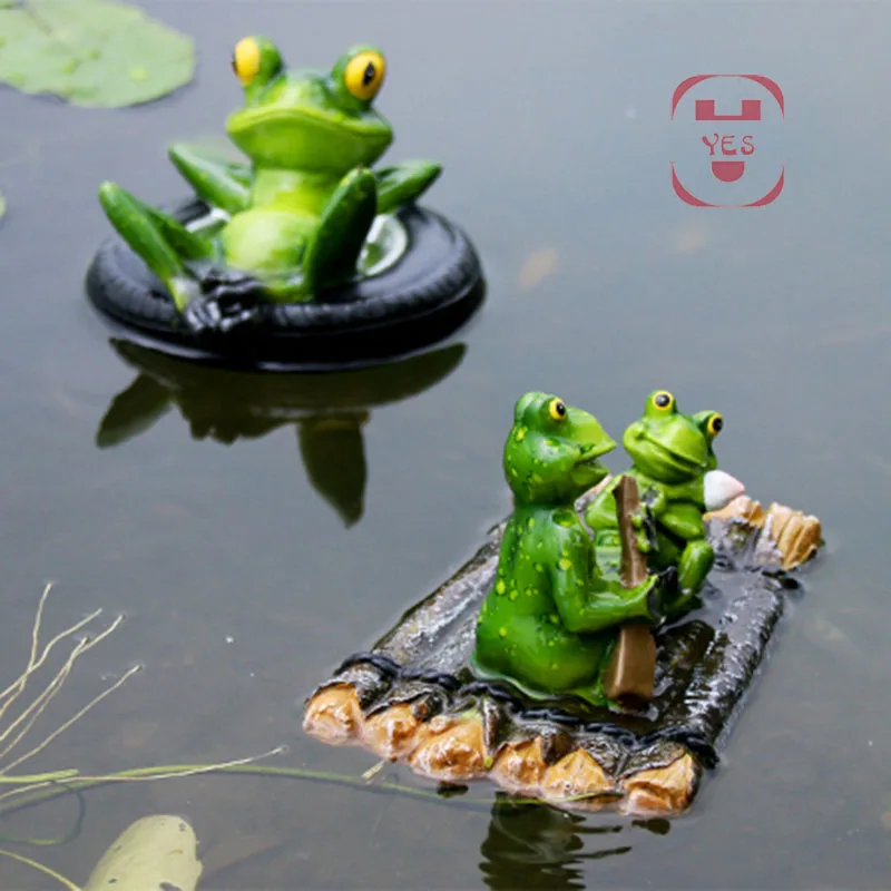 Goedkoop Hars Drijvende Bamboe Vlot Kikker Standbeeld Eend Sculptuur Outdoor Vijver Decoratieve Thuis Aquarium Tuin Decor Desk Ornament