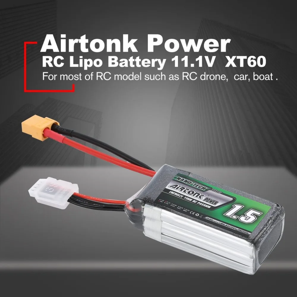 Airtonk Мощность 11,1 V 1500 мА/ч, 30C 3 s 1 P Lipo Батарея XT60 штекер Перезаряжаемые для беспилотный гоночный Квадрокоптер на дистанционном управлении вертолётом