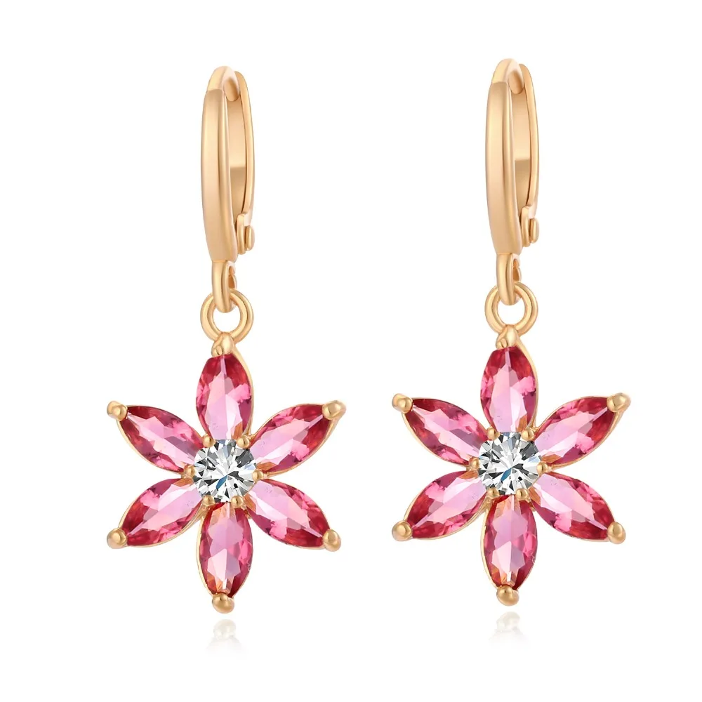 

Cute Romantic Lovely Clear Stone Flower Shape Convenient Simple Drop Earrings Copper Cubic Zirconia For Women Party Jewelry Whol