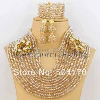 

2017 Champagne Gold African Beads Jewelry Set New Arabic Indian Bridal Jewelry Sets Free Shipping GS076
