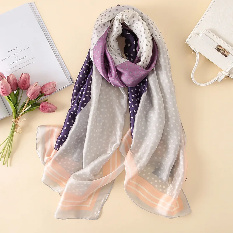 Роскошный брендовый весенний летний женский шелковый шарф пляжный хиджаб длинного размера плюс бандана шали и палантины женский платок - Цвет: 47
