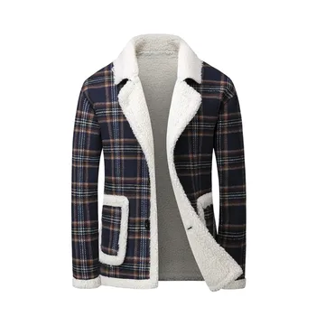 

Men's Winter Parkas Plaid Design Warm Fleece Coats Famous EU Designer Thicken Down Cotton Jacket Single Breasted Jackets Coats