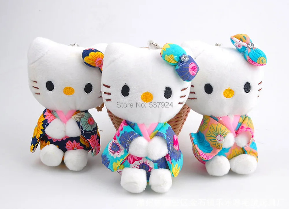 New 10Pcs Hello Kitty Kimono KT 4" 11CM Plush Doll Keychain Pendantin Movies & TV from Toys