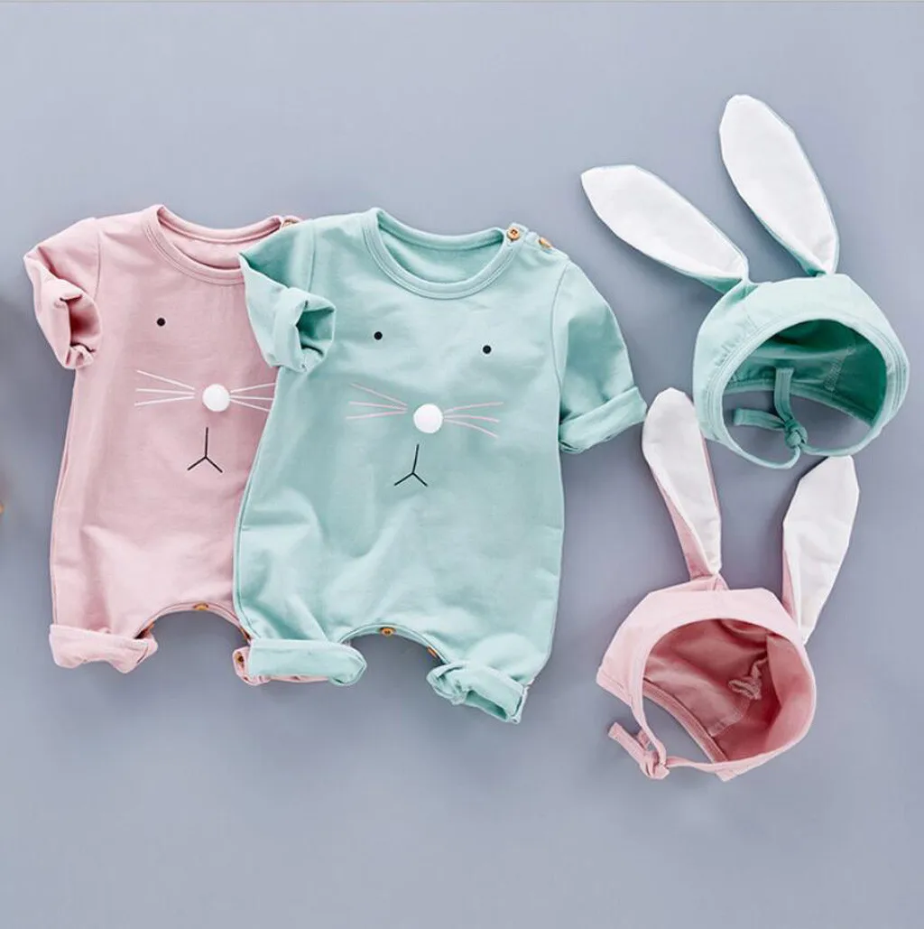 Autumn Baby Girls Boys Clothes Newborn Infant Toddler Cartoon Rabbit Romper+Ears Hat Costume Jumpsuit Suit Outfits Wholesale