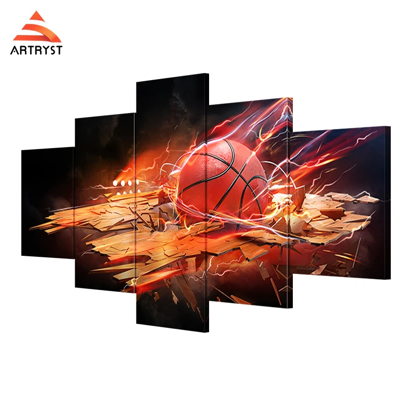 Artryst Modern 5 Canvas Art Painting Set With Frame Basketball Sports Poster Painting HD Print