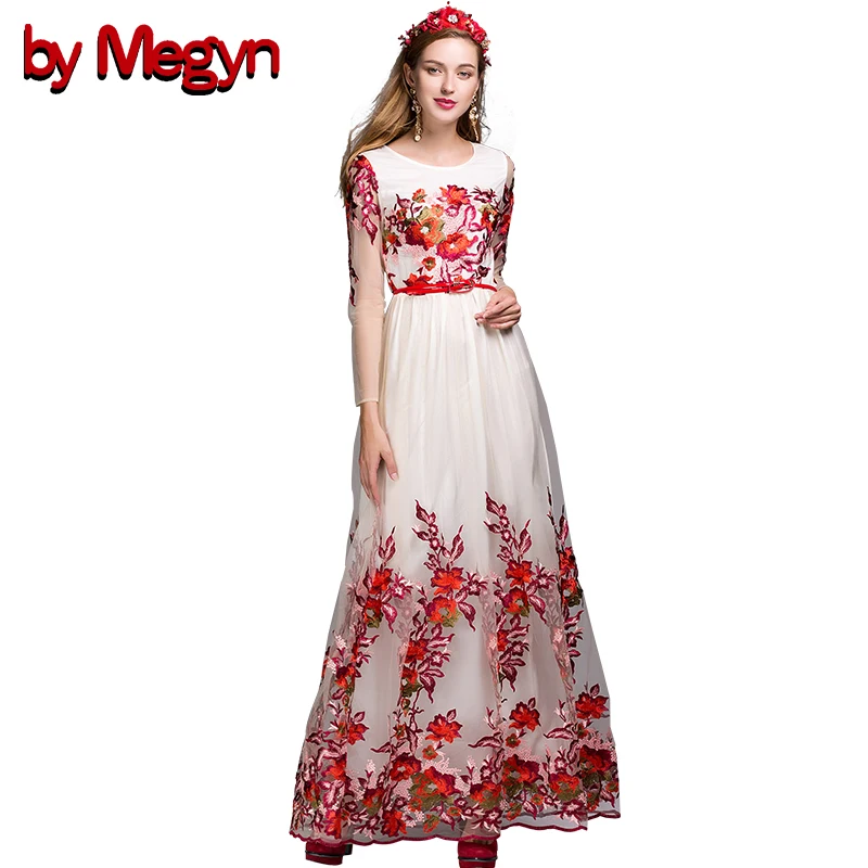 Buy Cheap Summer Dress 2016 Runway Floral Lace Maxi Long Embroidery Dress Women Casual Loose Vintage Vestidos With PU Belt LD440
