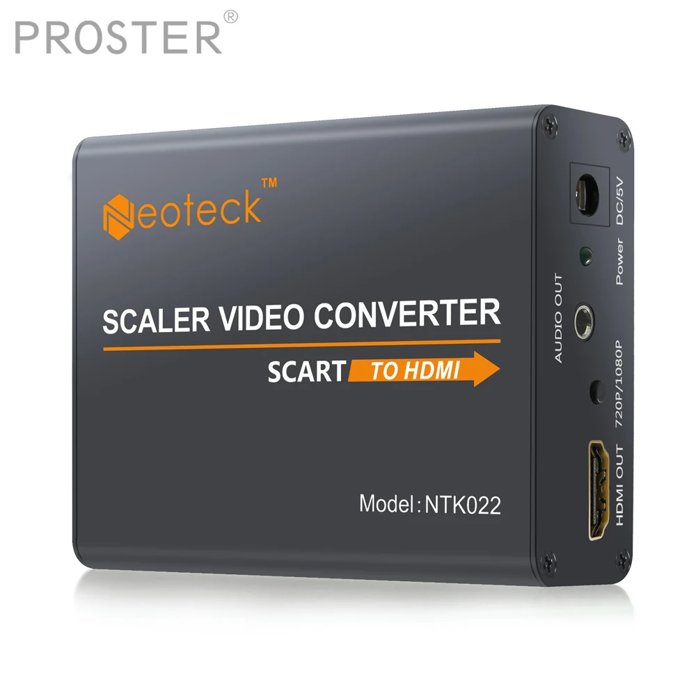 Proster Aluminum SCART To HDMI Converter+3.5mm Stereo Audio Video Adapter with Power Adapter for HD