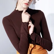 Европа осень весна Женская Мода Тонкий трепал с длинным рукавом черный Средства ухода за кожей под Рубашки для мальчиков дамы Повседневное брендовая футболка Топы корректирующие