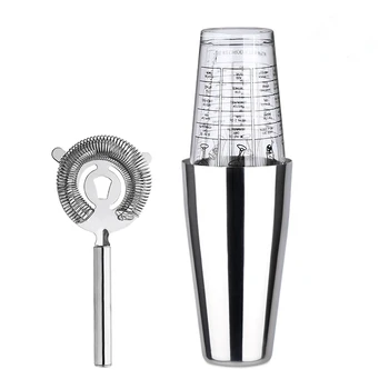 

Cocktail Shaker Bar Set Bartender Kit including: Boston Shaker ( 2 Tin Set, 850ml Stainless Tin & 550ml Glass Tin ) and Strainer
