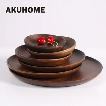 

High Quality Plates Black Walnut Wooden Tableware Beech Wood Plate Handmade Log Dish For Daily Use Gifts