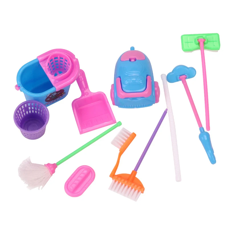 

Dolls miniature dollhouse cleaning brush Baby toys American Babie accessories furniture Mop, broom, dustbin Gifts for child Q15