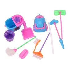 Cepillo de limpieza para casa de muñecas en miniatura, juguetes para bebés, accesorios para bebés americanos, mopa, escoba, cubo de basura, regalos para niños Q15