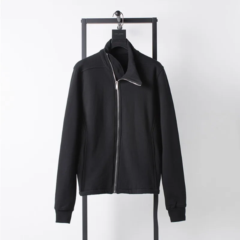 

New list spring and summer cropped dark coat high quality 2 color oblique zipper collar cotton Hoodies Sweatshirts
