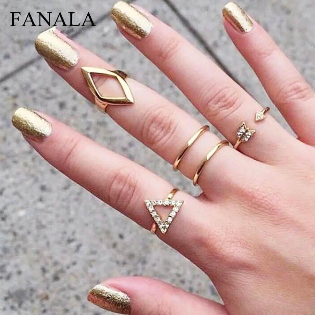 5Pcs/Set Fashion Women Gold Silver Above Knuckle Finger Band Midi Rings Jewelry