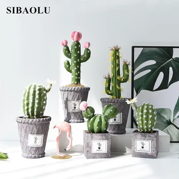 

Fake Flower Ornaments with White Pot Creative Artificial PVC Succulent Cactu Nordic Home Decor Craft Desktop Small Bonsai Plant
