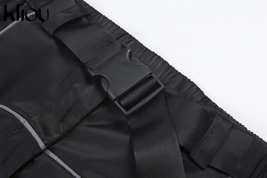 Kliou women fashion street Reflective patchwork cargo pants 2019 new arrival zipper fly with sashes pockets knitted trousers HTB1LMwPae6sK1RjSsrbq6xbDXXah - Kliou women fashion street Reflective patchwork cargo pants 2019 new arrival zipper fly with sashes pockets knitted trousers
