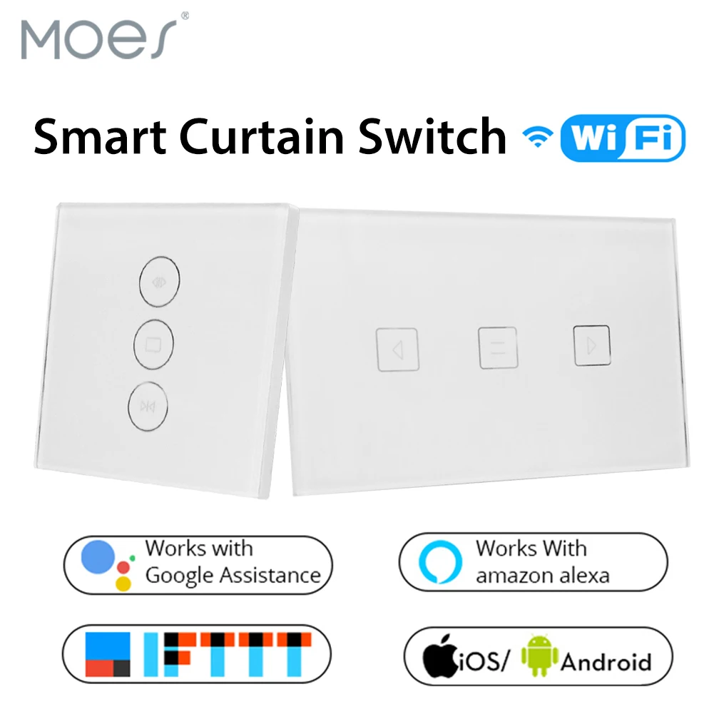 

WiFi Smart Curtain Switch Glass Panel App Remote Control Works with Alexa and Google Home or Electric curtain motor EU US