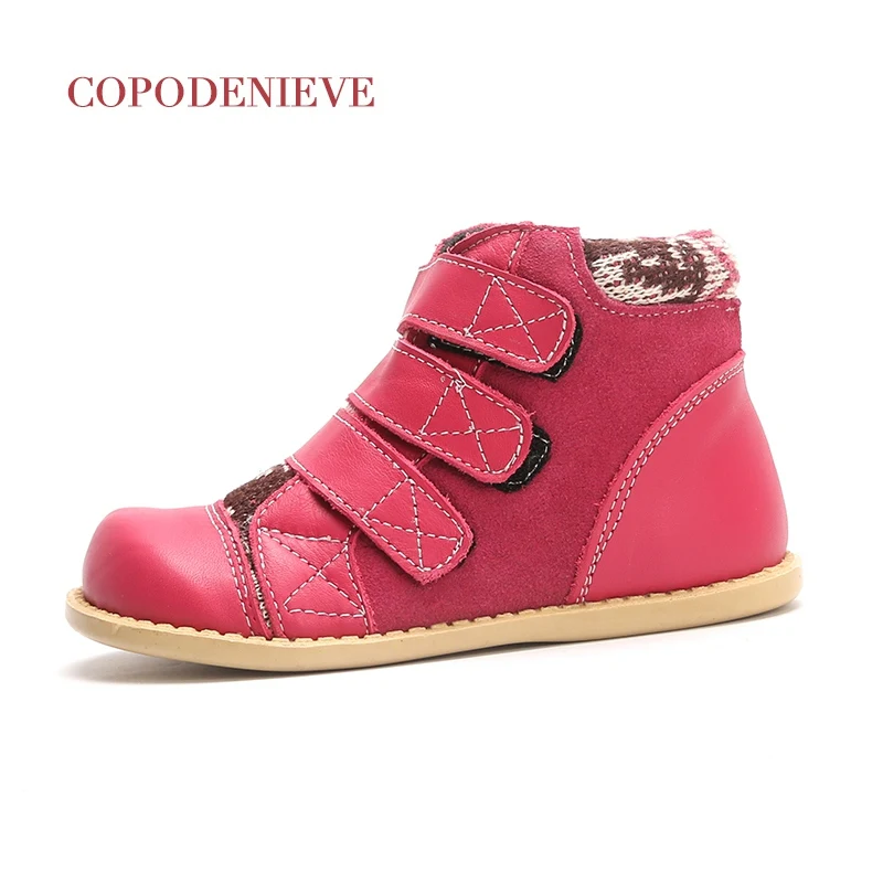 online COPODENIEVE crianças Genuíno couro botas de neve de inverno meninas espessamento sapatos de algodão quente Mid Calf