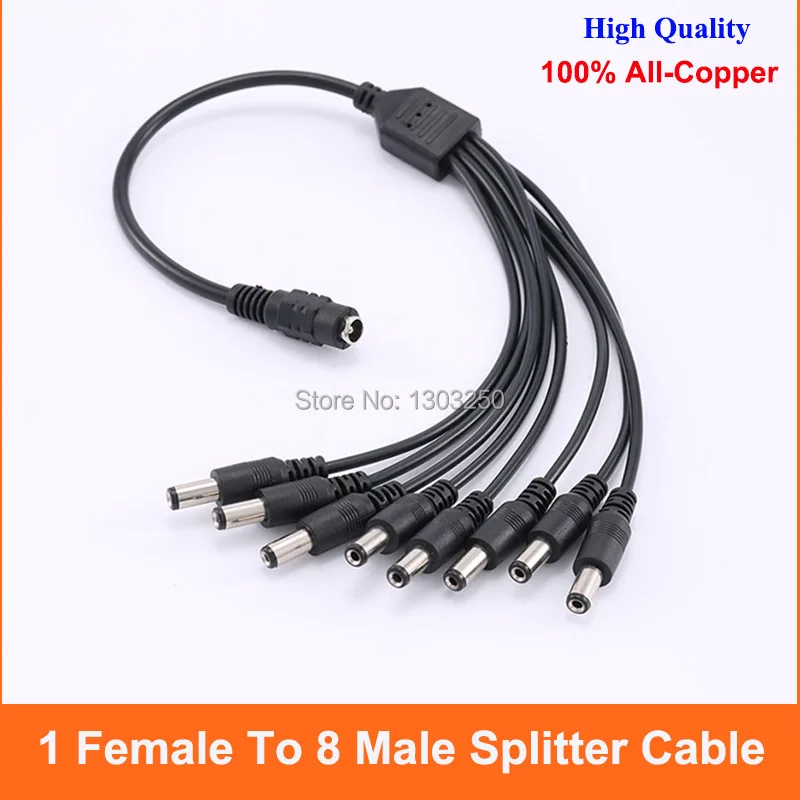 

5.5 x 2.1mm Female To Male 1 Female to 8 Male Plug DC Power Splitter Adapter For CCTV Camera Cable Free shipping