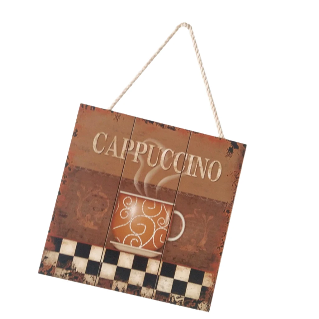 Rustic Farmhouse Wood Board Sign Latte & Cappuccino  Wall Door Hanging Coffee Bar Decorative plaque Sign