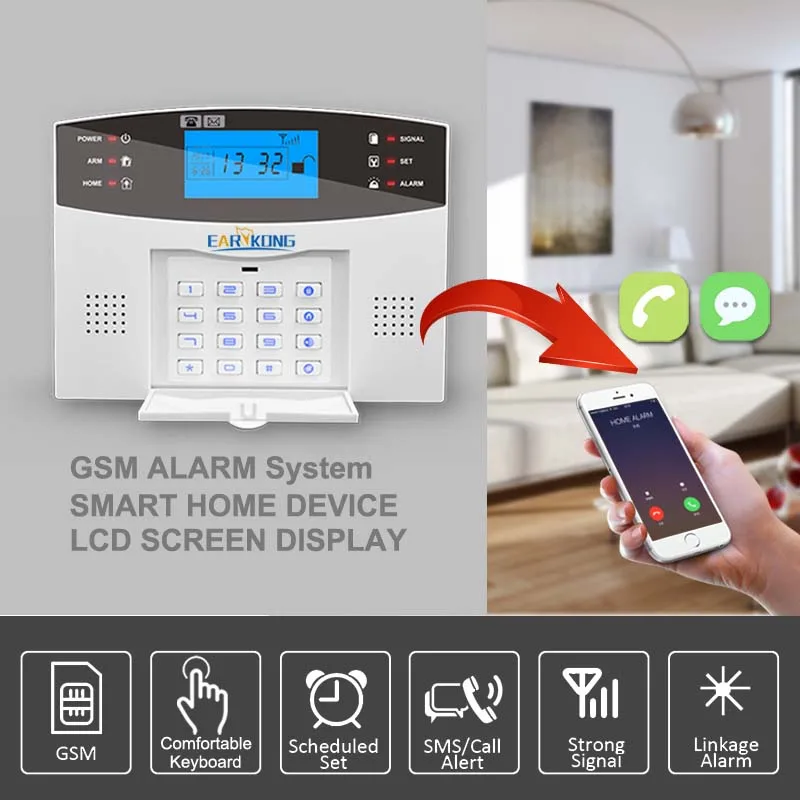 

Smart APP Menu LCD Wireless 433MHZ SMS GSM Dual Network Home automation kit Burglar Security Detector Sensor Alarm Systems