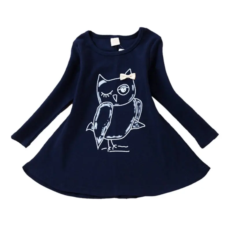 

girl owl printed dress full sleeve fashion cotton baby girl casual dress girls cartoon