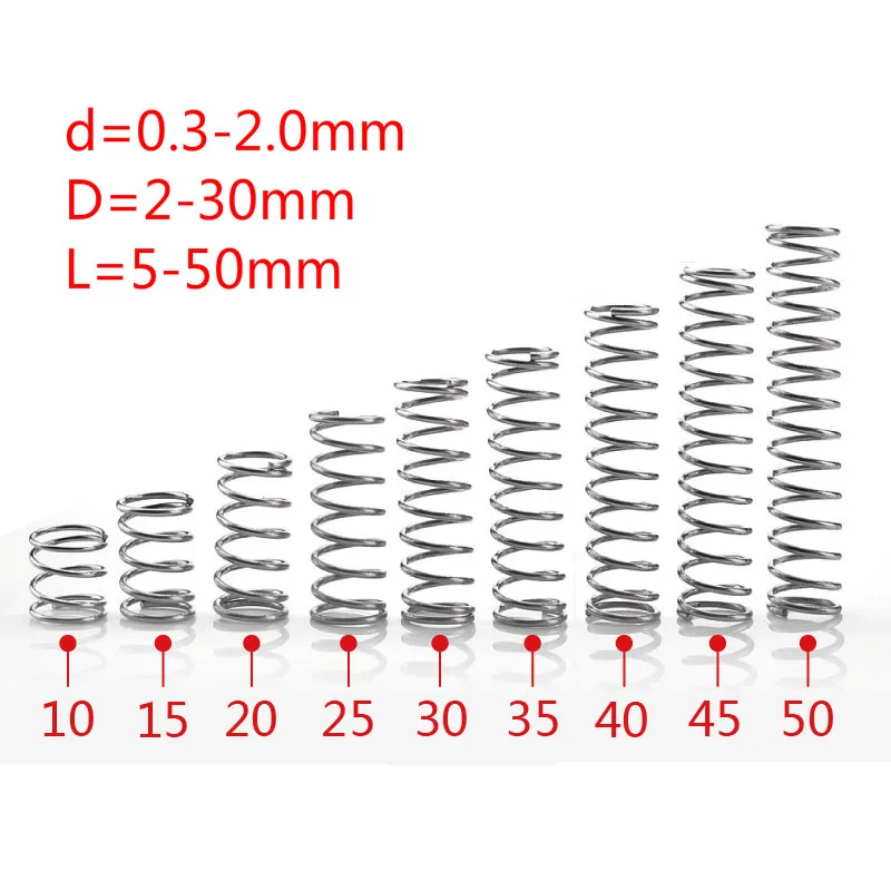 

304 stainless steel spring small spring compression spring wire diameter 0.3 * 3* 5/10/15/20/25/30/35/40/45/50mm