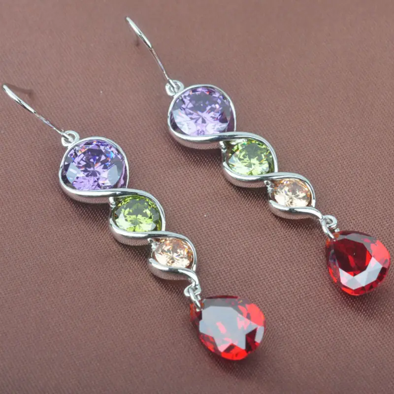 

New Brand Multicolor Cubic Zirconia For Women Silver Jewelry Drop Earrings Free Shipping LS0135