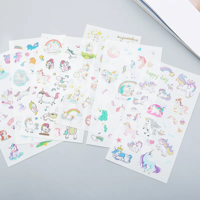 

6 Sheets/Set Stickers Unicorn Kawaii Cartoon PVC Waterproof Car Sticker for Hand account Notebook Phone Fridge Suitcase Laptop