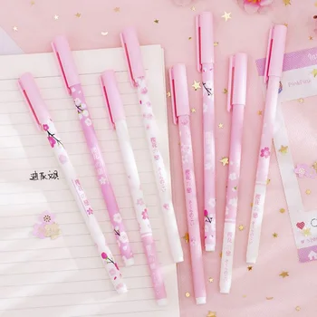 

12pcs/lot Girls Heart Pink Cherry Blossom Gel Pen Set Plastic Gel Pen Gift For Kids Gift Office Stationery 0.5MM