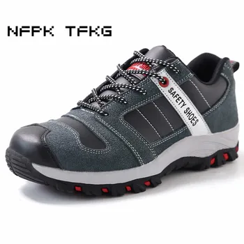 

new fashion men large size breathable steel toe caps working safety shoes non-slip platform genuine leather tooling boots zapato