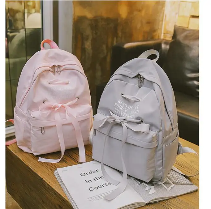 Casual Ribbon Design School Backpack Women Solid Color Canvas School