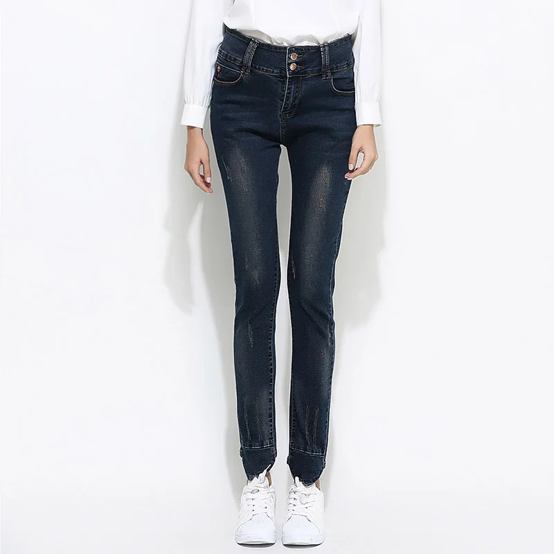 2016New Plus Size Women Jeans trousers denim Pencil Pants spring autumn big Elastic high waist empire