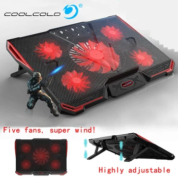 

CoolCold Laptop Cooling Pad Air-cooled 5 Fans 2 USB Ports Adjustable Holder for 12 13 14 15 17 inch Laptop PC Notebook Cooler