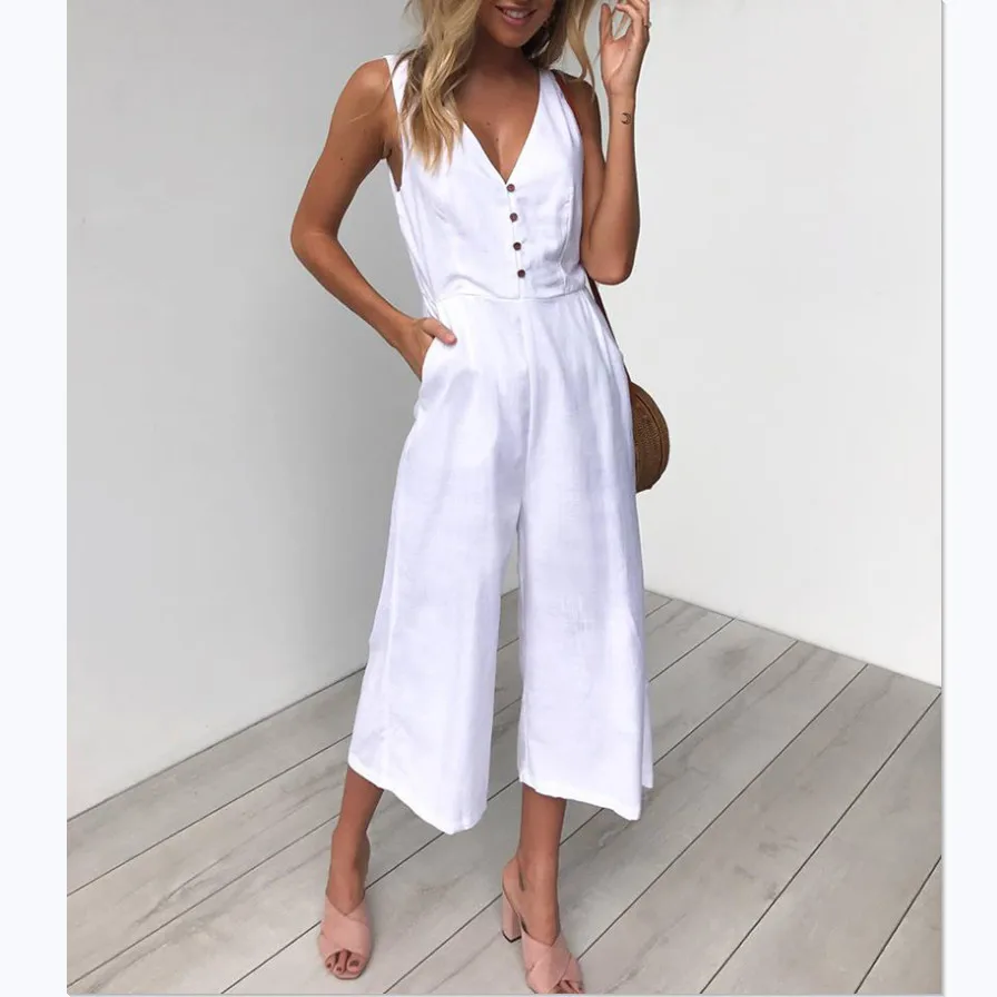 2019 New Lady Womens 3Color Cotton Causual Office Playsuit Deep V Neck Slim Solid Bodysuit Party