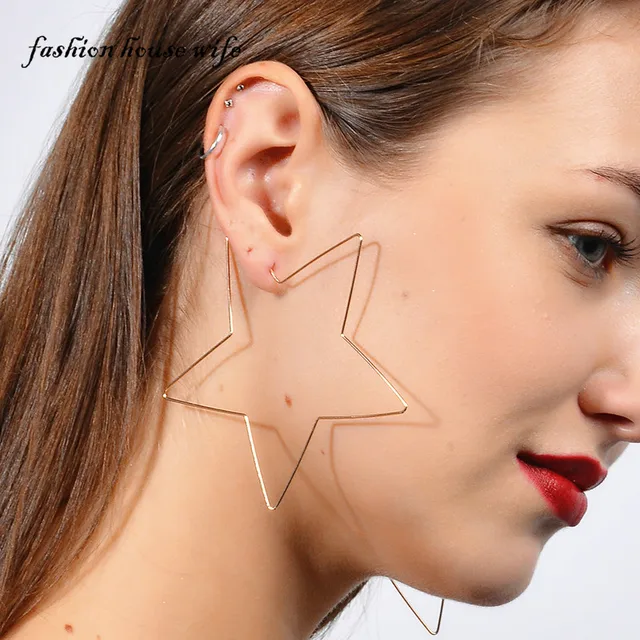 Aliexpress Fashion Gold Silver Color 85mm Star Hoop Fashion Gold Silver Color 85mm Star Hoop Earring For Women Exaggerated Large Heart Earrings Statement Party