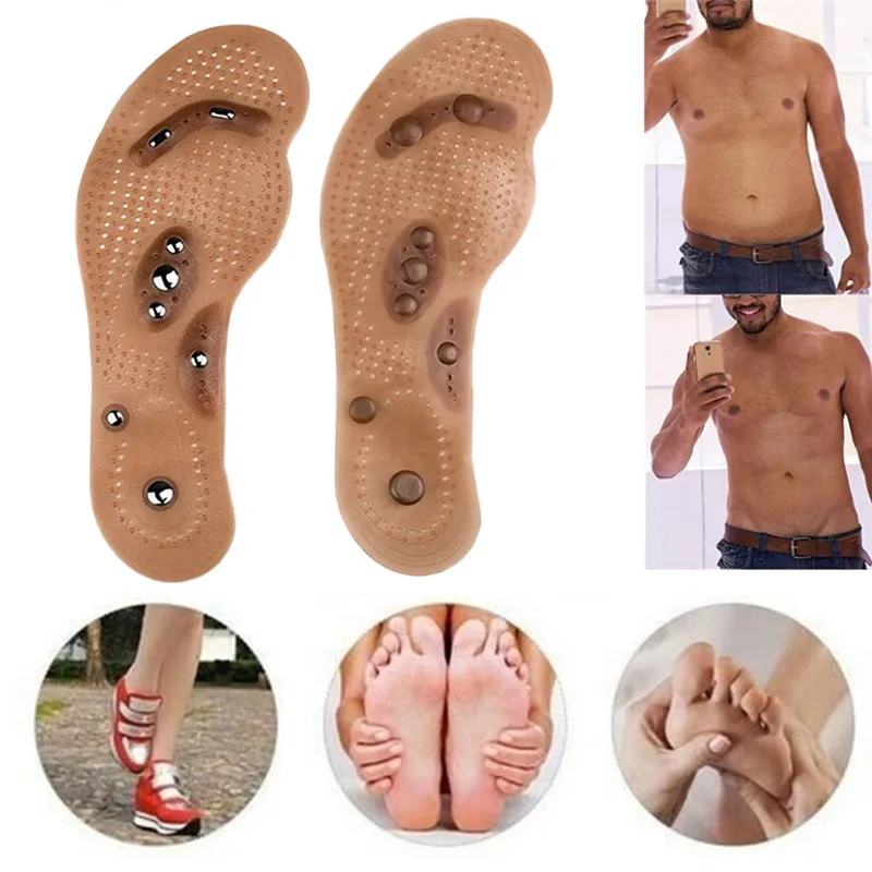 1 Pair Weight Loss Magnetic Therapy Insoles for Shoes Massage Bed Cushion Weight Loss Foot Care Brown Transparent Insole Silicon